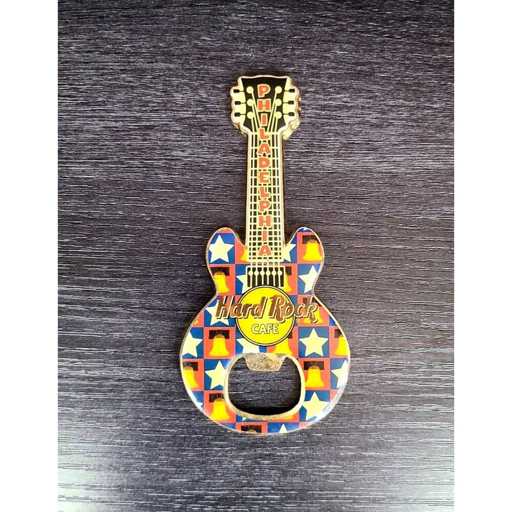 Hard Rock Cafe Logo Guitar Bottle Opener Magnet PHILADELPHIA Stars Stripes V10